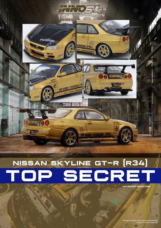 INNO64 Nissan Skyline GT-R R34 Top Secret Gold – J Toys Hobby