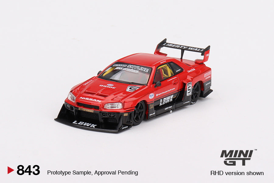 (2点) Nissan LB-ER34 Silhouette SKYLINE MINI GT #843 Nissan LB-ER34 Super Silhouette SKYLINE Red