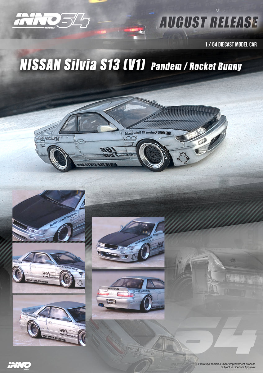 INNO64 1:64 NISSAN SILVIA S13 V1 PANDEM ROCKET BUNNY Silver – J