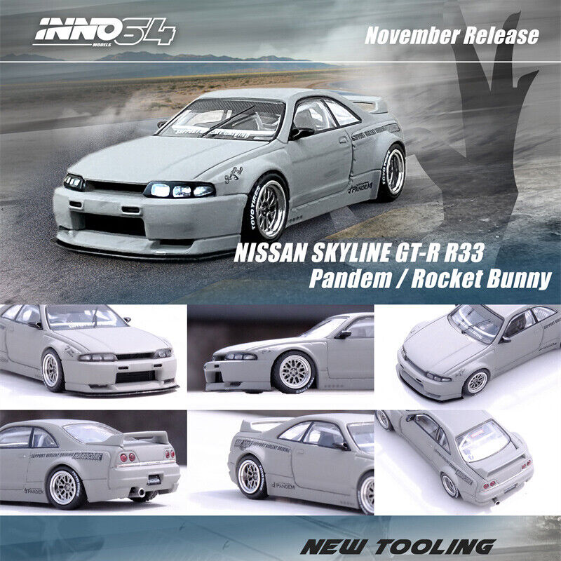 INNO64 NISSAN SKYLINE GT-R R33 PANDEM ROCKET BUNNY CEMENT GREY