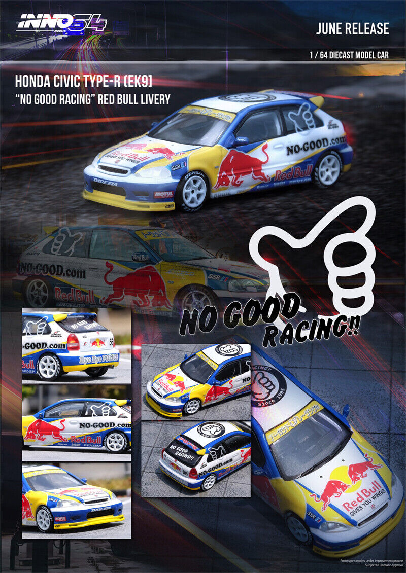 INNO64 1/64 HONDA CIVIC Type-R EK9 NO GOOD RACING RED BULL JDM – J