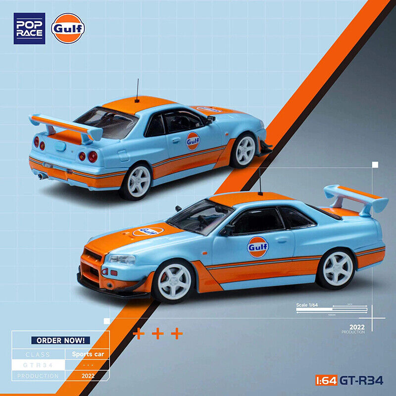 POP RACE 1:64 GTR R34 GULF OIL LIVERY – J Toys Hobby