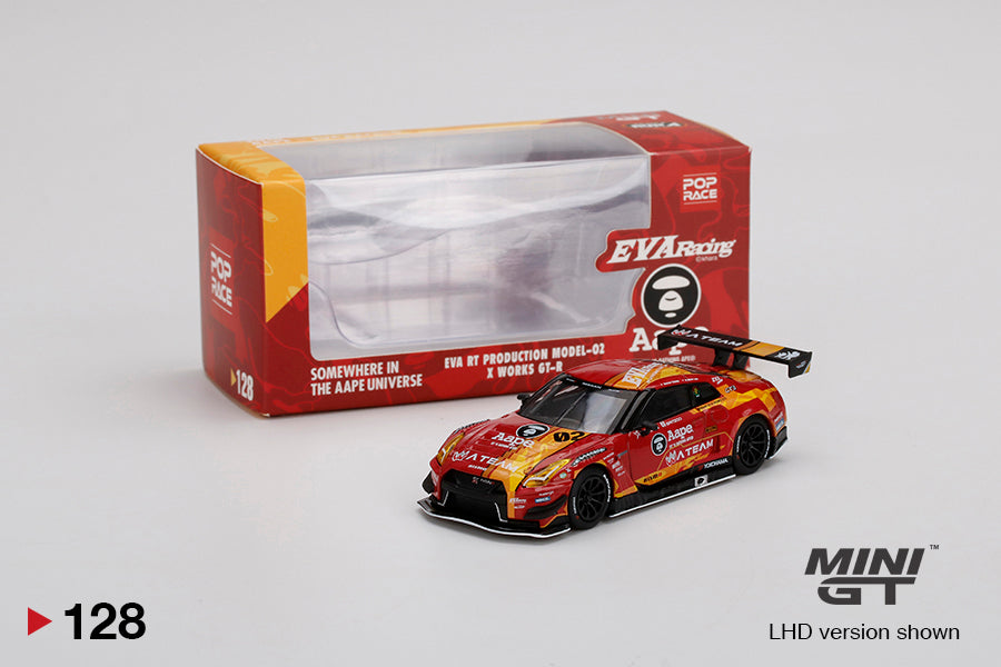 MINI GT x POP Race #128 AAPE EVA RT Test Type-02 X Works GT-R