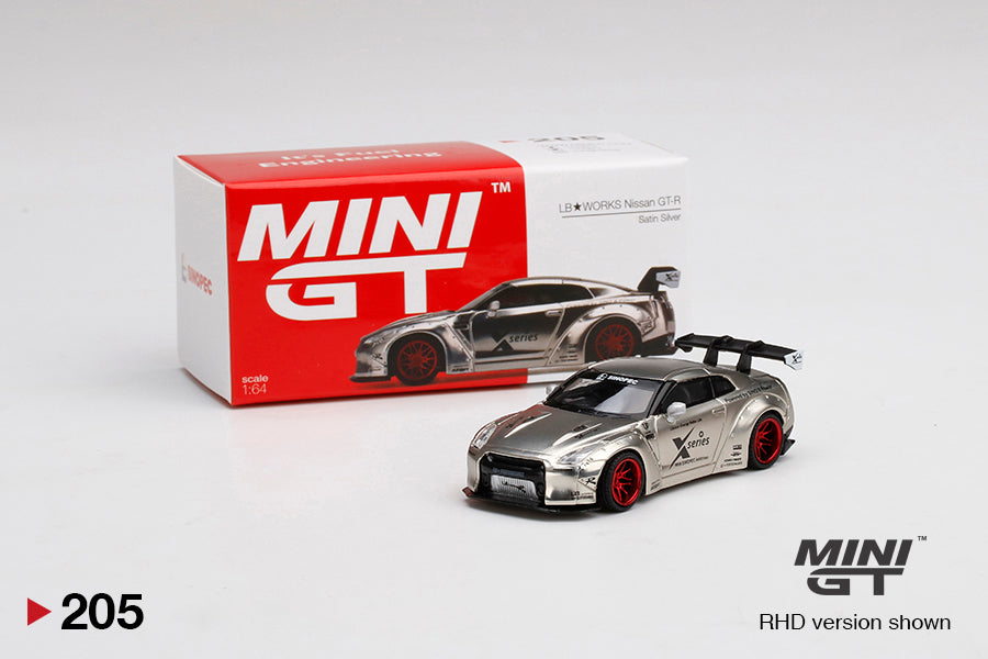 MINI GT#205 Sinopec LB WORKS Nissan GT-R R35 Satin Silver Rear Wing ve