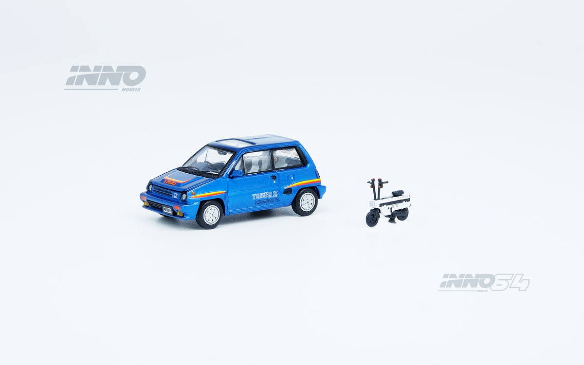 INNO64 HONDA CITY TURBO II Blue With White MOTOCOMPO – J Toys Hobby