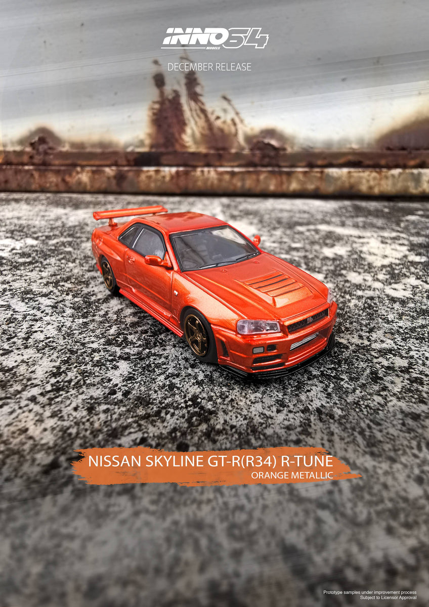 INNO64 NISSAN SKYLINE GT-R R34 R-TUNE ORANGE METALLIC – J Toys Hobby