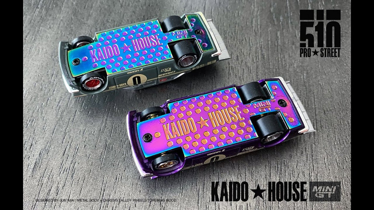 Voiture Miniature KAIDO HOUSE X MINI GT - Datsun 510 Wagon Kaido GT #0 Bleu - 1:64 - Neuf Avec Boîte