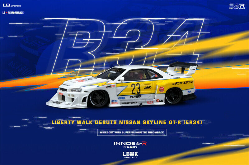 Modellino INNO Models Scala 1:18 Nissan Skyline GT-R (R34) LBWK Super Silhouette Hoshino #23 Bianco. Nuovo In Resina. - Foto 3
