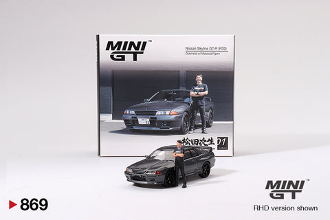 2025 MINI GT #869 Nissan Skyline GT-R (R32) Gunmetal W/ Matsuda Figure Tsugio Matsuda Collection