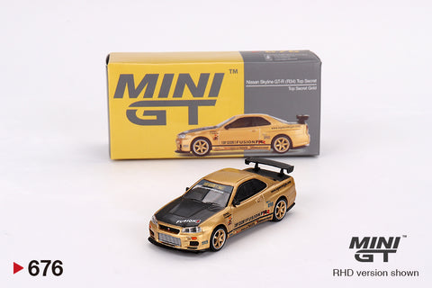 MINI GT #676 Nissan Skyline GT-R (R34) Top Secret Top Secret Gold Japan Exclusive