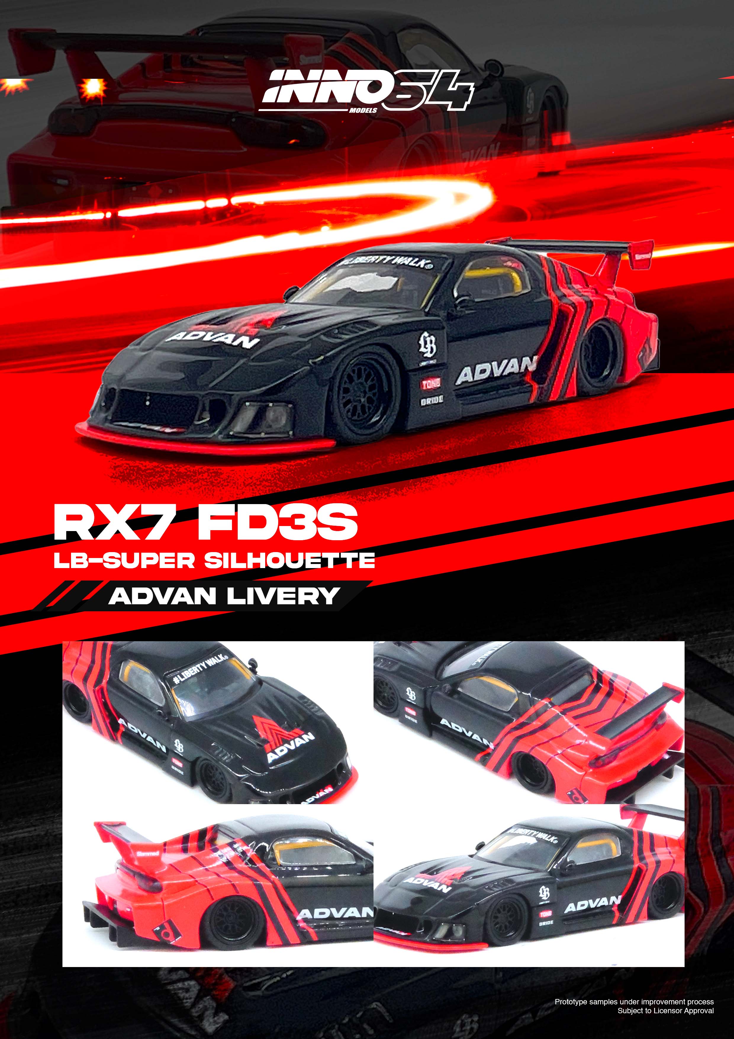 INNO64 1:64 LBWK MAZDA RX7 (FD3S) LB-SUPER SILHOUETTE Black