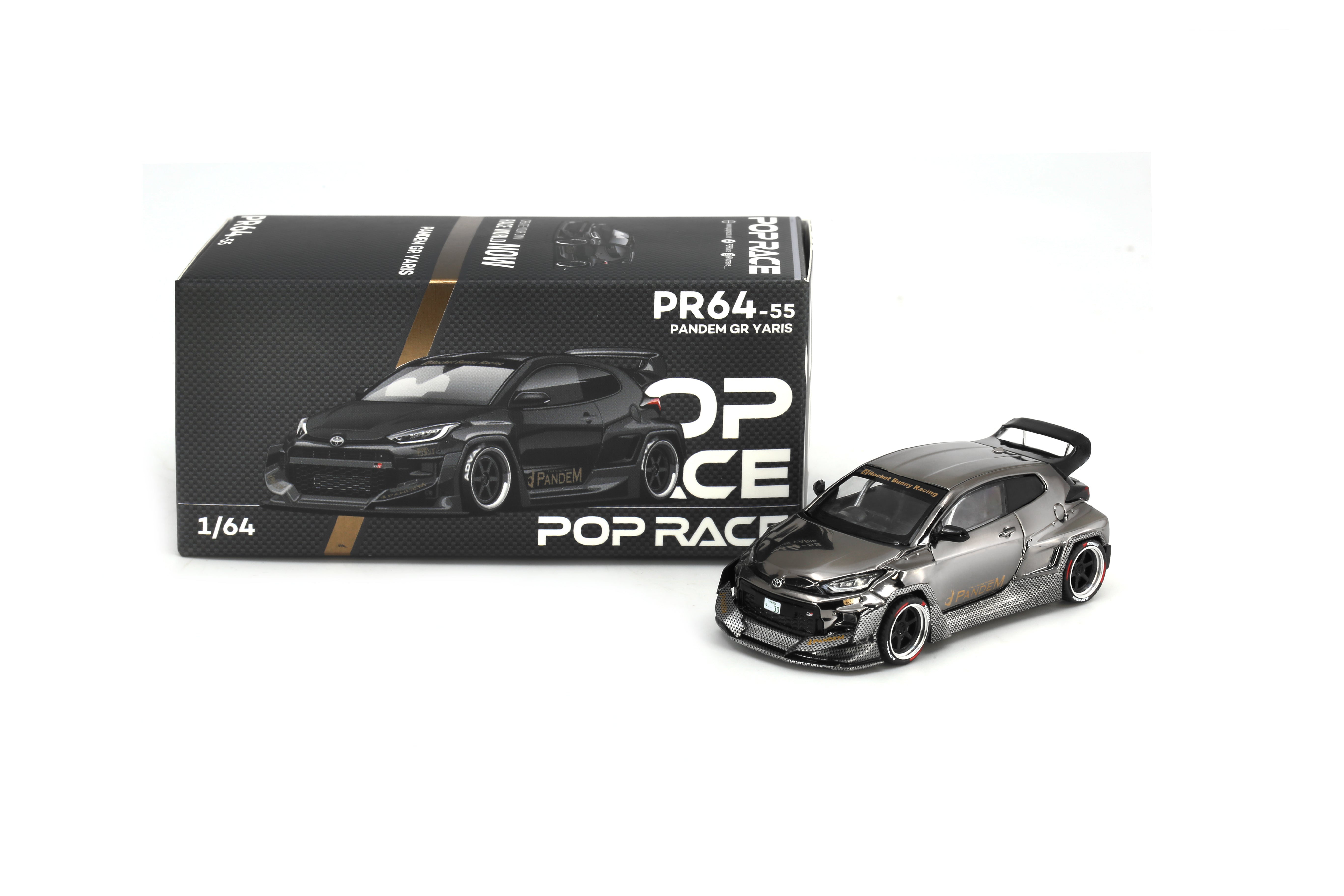 POP RACE 1:64 TOYOTA PANDEM GR YARIS DARK CHROME PR64-55 – J