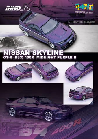 INNO64 1/64 NISSAN SKYLINE GT-R (R33) 400R Midnight Purple II HONG KONG TOYCAR SALON 2023 SPECIAL EDITION的副本