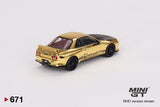 MINI GT #671 Nissan Skyline GT-R Top Secret VR32 Gold Chrome w/ Carbon Fiber hood TAS 2024
