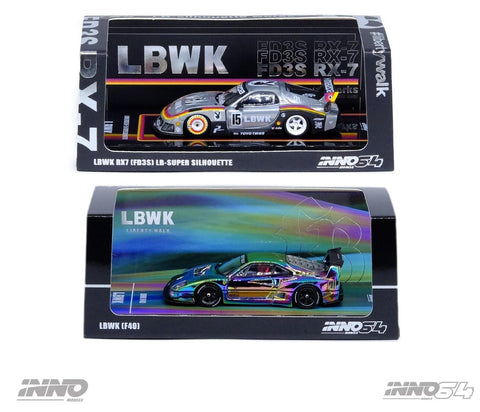 INNO64 Expo China 2024 LBWK F40 Silver Chrome + RX7 (FD3S) LB-Super Silhouette Set of 2 Chase