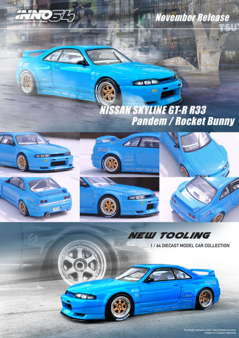 INNO64 NISSAN SKYLINE GT-R R33 PANDEM ROCKET BUNNY BLUE