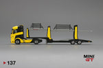 MINI GT #137 1:64 Mercedes Benz ACTROS Yellow with Car Carrier