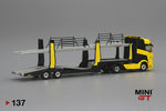 MINI GT #137 1:64 Mercedes Benz ACTROS Yellow with Car Carrier