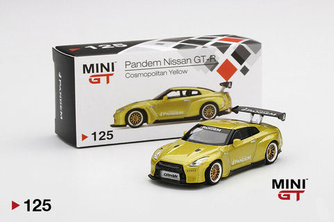 MINI GT #125 Pandem Nissan GT-R (R35) Cosmopolitan Yellow GT Wing RHD