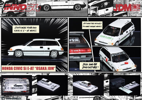 INNO64 HONDA CIVIC Si E-AT WHITE OSAKA JDM W/ EXTRA DECALS AND WHEELS