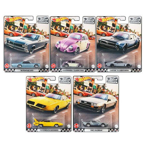 2021 Hot Wheels Premium Boulevard G Case SET OF 5 VW BUG PONTIAC PLYMOUTH DELOREAN CHEVY