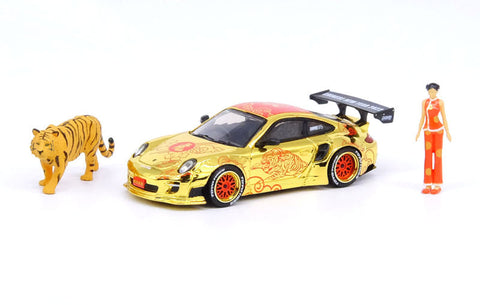 INNO64 Liberty Walk LBWK Porsche 997 Year of Tiger 2022 with Figures GOLD CHASE