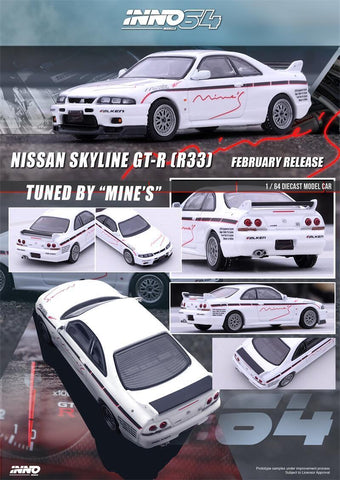 INNO64 1/64 NISSAN SKYLINE GTR N1 R33 Tuned By MINE‘S White